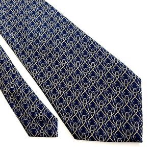 Rene Chagal Blue Tan Geometric Print Wide Silk Tie